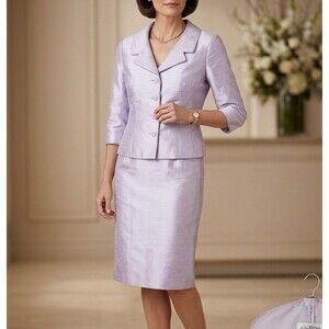 Vintage Rickie Freeman for Teri Jon Lilac Silk & Wool Skirt Suit - Size 14